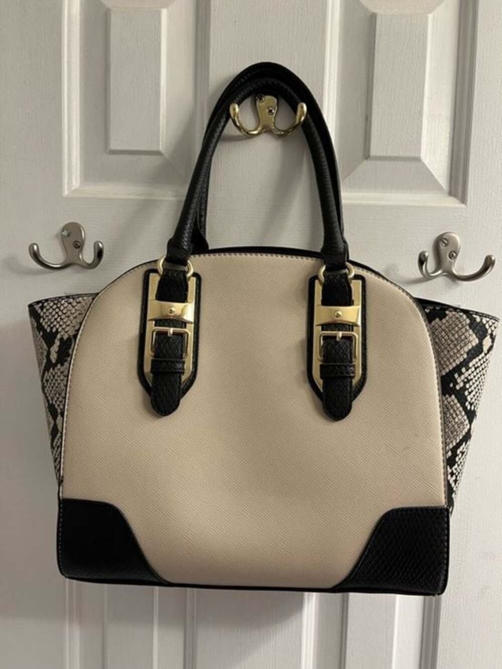 Apt. 9 Structured Two-Tone Dome Satchel Handbag - Black & Cream - Picture 3 of 9